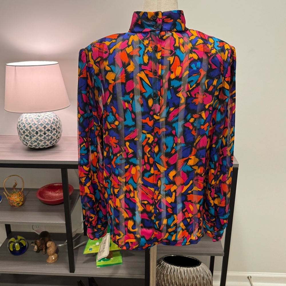 Vintage NICOLA Abstract Print High-Neck Blouse | Size 10 | NWT | Made in Korea - Picture 8 of 15